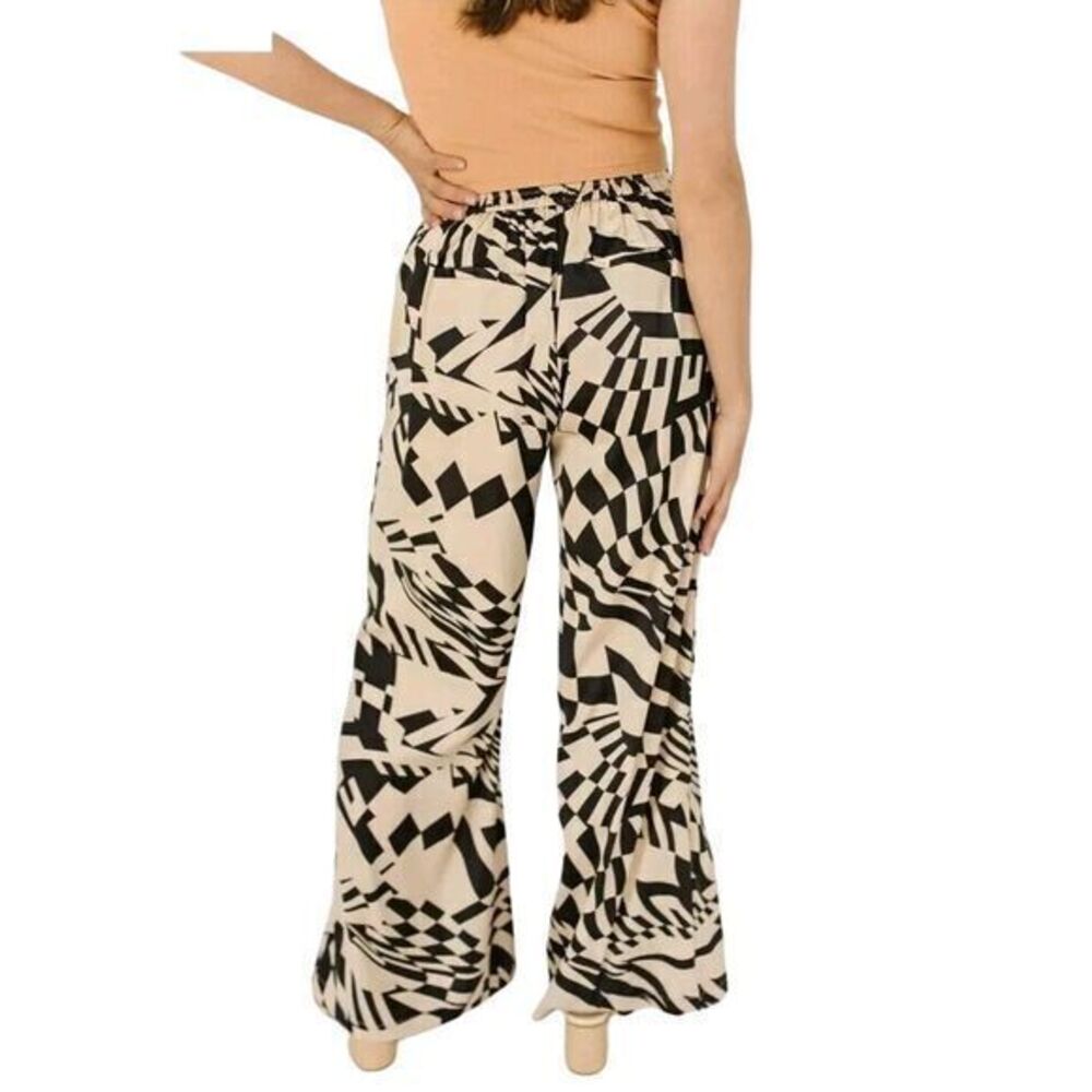 Rebels & Lovers Abstract Satin Wide Leg Pants Womens M Highrise Flowy Artsy Boho - Picture 2 of 14